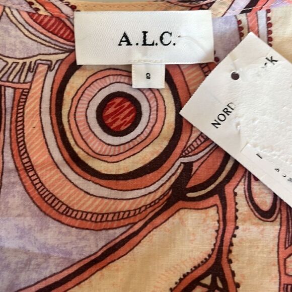 NWT A.L.C Luna Smocked Dress Nude Peach Multi Size 8 $ 495.00 - Picture 11 of 11